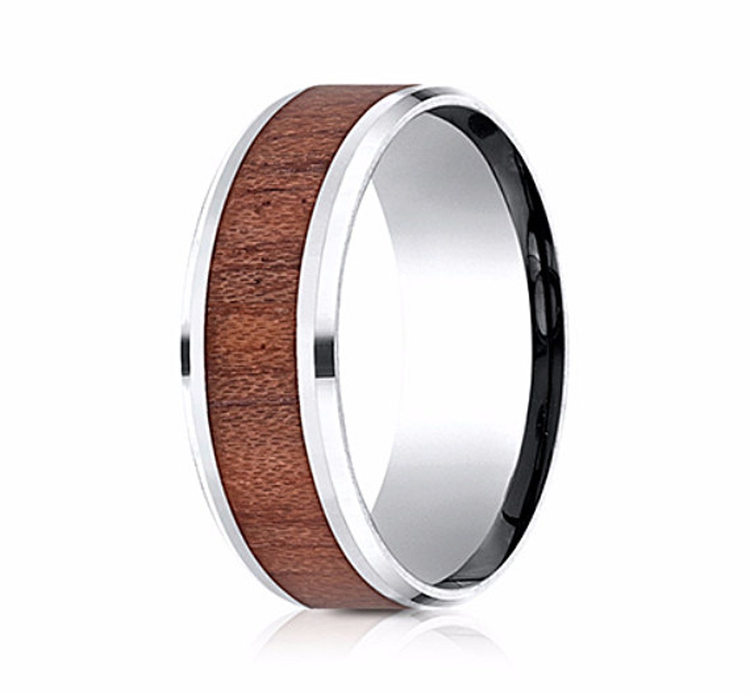 Wood Inlay Wedding Band Mens Wood Wedding Ring Mens Wood Etsy