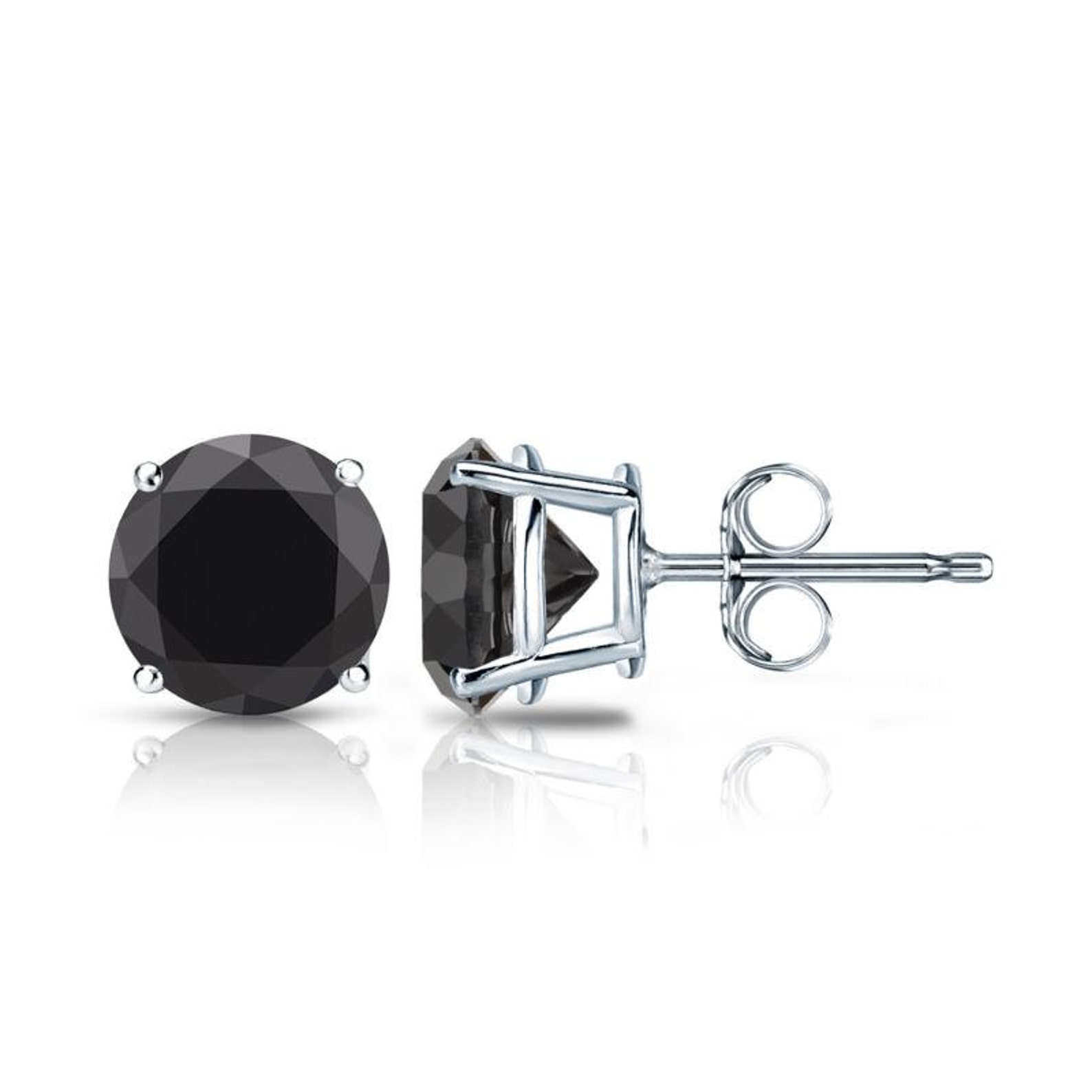Black Onyx Earrings White Gold Black Onyx Stud Earrings Etsy