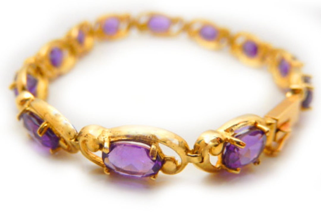 10k Yellow Gold Amethyst Tennis Bracelet Amethyst High Etsy