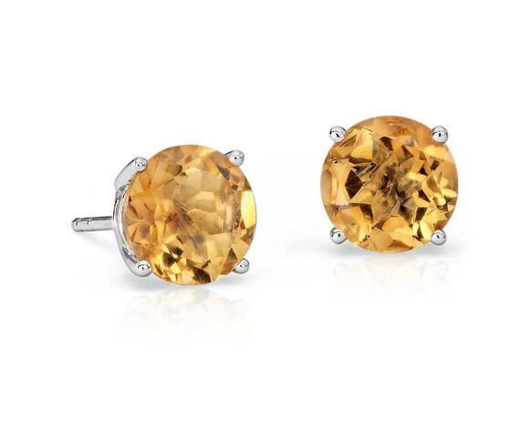 5mm Natural Citrine Round Faceted Gemstone 925 Sterling Silver Stud Earrings – Rubaa Jewellery – 1.00 TCW