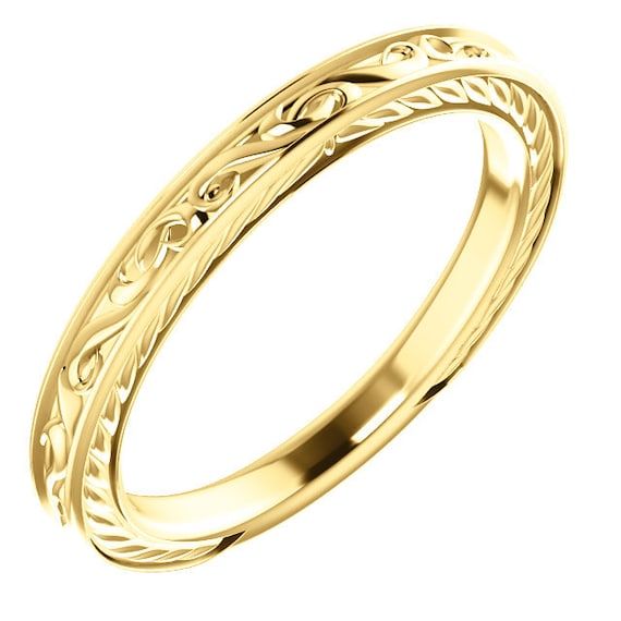 Vintage 14k Yellow Gold Wedding Band, 3mm wedding band for women, Gold Band Design, Filigree wedding band, traditional gold wedding bands