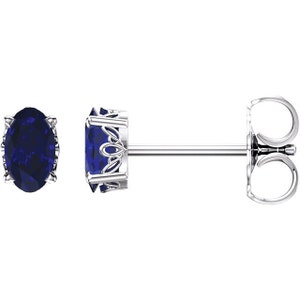 Rare Oval Blue Sapphire Earrings, blue sapphire oval stud earrings, 14k white gold 5x3mm blue sapphire earrings, blue sapphire stud earrings