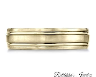 メンズ 14K イエローゴールド 結婚指輪 6mm クラシック つや消し マット 快適フィット サイズ8〜14 メンズ リング 18金 甲丸リング 6mm 指輪 イエローゴールドk18 幅広 甲