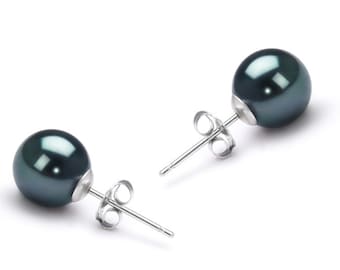 Pendientes de perla negra de 8 mm, pendientes de perlas negras de Tihitian, pendientes de perlas negras, pendientes de perlas negras de 8 mm, pendientes de boda, perlas