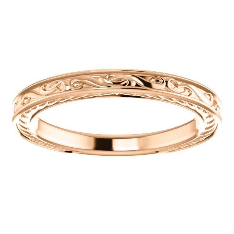 Rose Gold Vintage Band, vintage rose gold wedding band, rose gold wedding band women, antique rose gold wedding band, thin rose gold band image 3