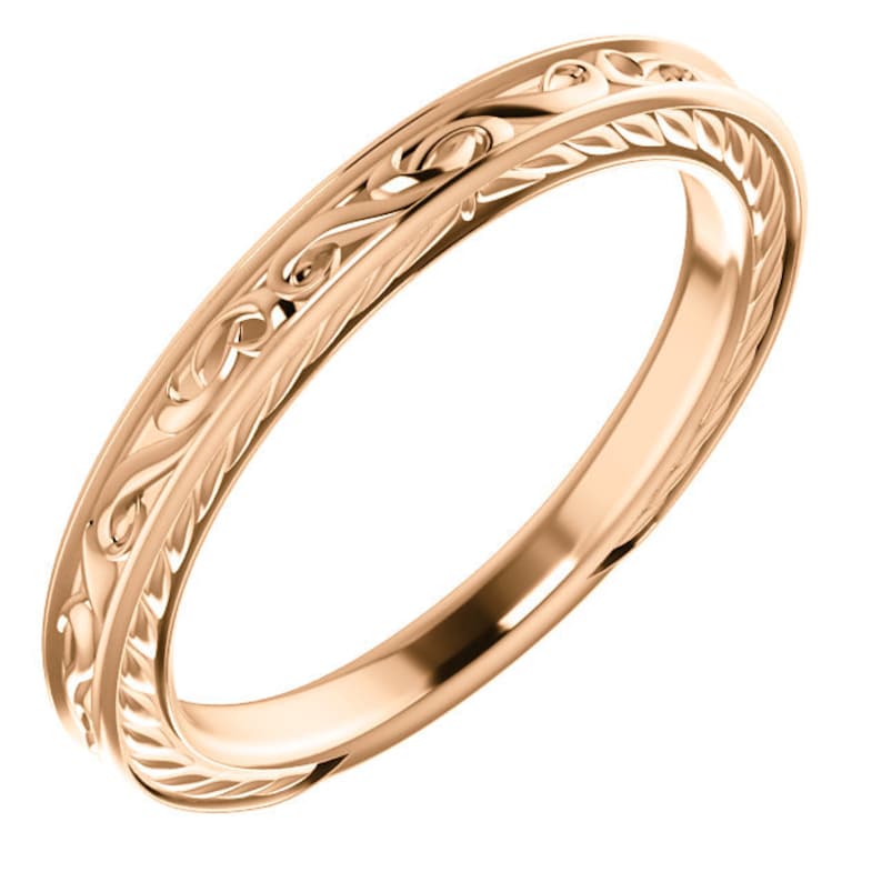 Rose Gold Vintage Band, vintage rose gold wedding band, rose gold wedding band women, antique rose gold wedding band, thin rose gold band image 1