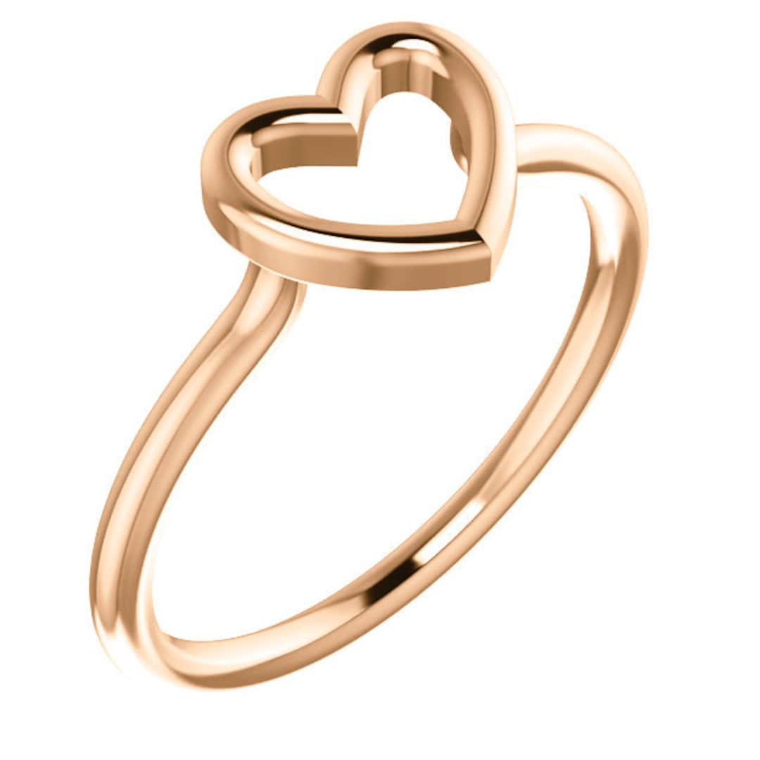 Rose Gold Heart Ring Heart Ring Gold Promise Ring Rose Gold Etsy