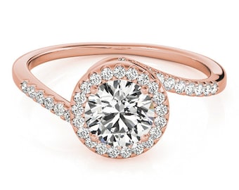 anello alone in oro rosa, anello di fidanzamento in oro rosa, anello di fidanzamento in moissanite oro rosa, anelli alone in oro rosa, anello di fidanzamento halo moissanite