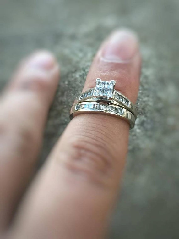 Juego de quilate anillo de compromiso, conjunto de anillo de