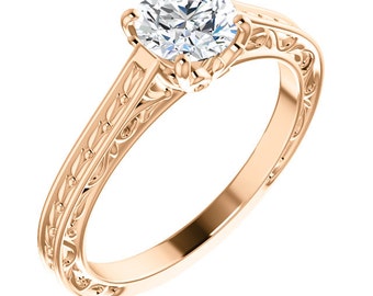 Vintage Diamond Solitaire Engagement Ring, 14k rose gold handmade engagement ring, Diamond Engagement Ring, 3/4ct Diamond Solitaire Ring