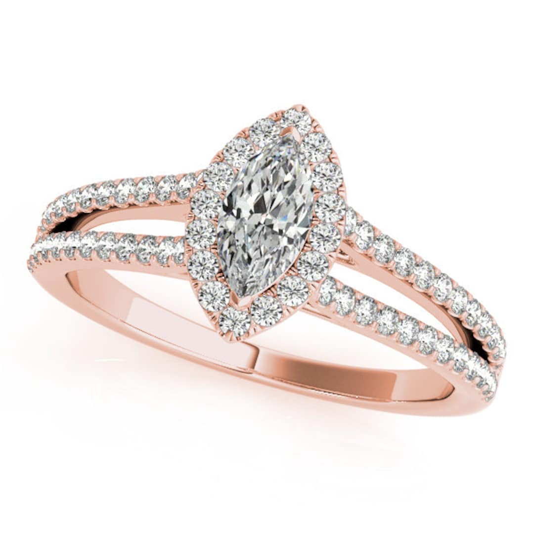 1ct Engagement Ring 1ct Diamond Ring, Rose Gold Engagement Ring, Marquise Diamond Engagement