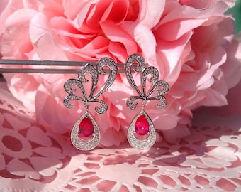 Orecchini rubino. Rubino diamante come orecchini, orecchini sposa, orecchini, orecchini fatti a mano di Ruby, occhini con pietra dure rosso, sposa