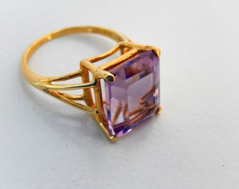 Vintage Amethyst Ring, rectangle amethyst ring, gold amethyst ring, purple gemstone ring, February birthstone ring, vintage gold rings 14k