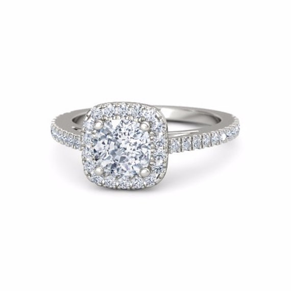Cushion Cut Halo Engagement Ring Cushion Cut Diamond Etsy