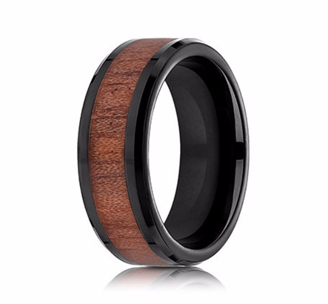 Mens Wood Wedding Ring, Mens Wood Wedding Band Black Wood Ring, Wood