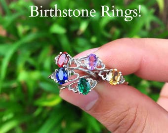 Birthstone ring, garnet ring, amethyst ring, aquamarine ring, birthstone ring for mom, emerald ring, blue topaz ring, Janurary birthstone