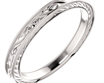 Vintage Band Handmade 14k White Gold, Antique gold wedding bands, detailed wedding bands, Indian wedding bands, white gold wedding bands
