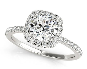 Anello di fidanzamento Moissanite Diamond Halo Cushion Cut, anello di fidanzamento con diamanti taglio cuscino, anello di fidanzamento moissanite 1 carato, diamanti laterali