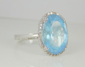 14k Handmade White Gold Aquamarine Diamond Ring