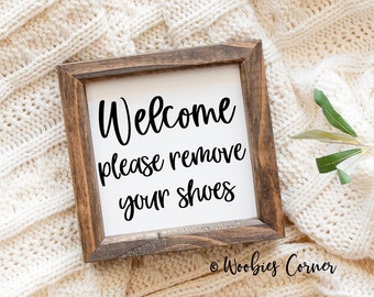 Please remove your shoes sign, Entryway decor, Entryway sign, Welcome wood sign, Farmhouse entryway sign, Wood framed sign, Farmhouse sign