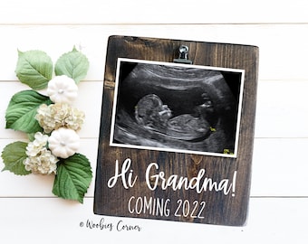 Anuncio de embarazo para mamá, marco de fotos de ecografía, marco de fotos de ecografía, regalo para futuros abuelos, marco de revelación de ecografía "Hola abuela"