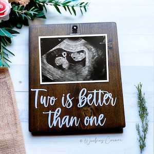 Twin Pregnancy Announcement Gift | Expecting Twins Reveal | Rustic Ultrasound Picture Frame | Baby Shower Gifts for Mommy and Grandma To Be