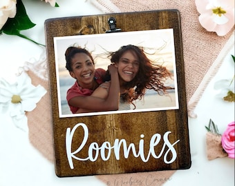 Roomies Picture Frame | College Dorm Decor for Girlfriends | Best Friend Gifts | Custom Wood Photo Clip Sign | Personalized Gift for Her