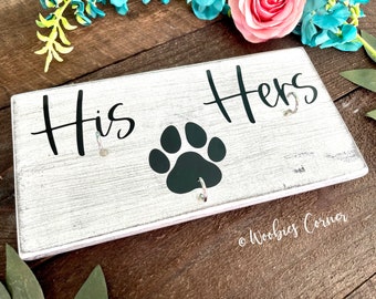 Dog Leash Holder, Entryway Key Holder Personalized, Dog Leash Sign, His and Hers Key Hooks for Wall, Custom Leash Hanger, Dog Lover Gift