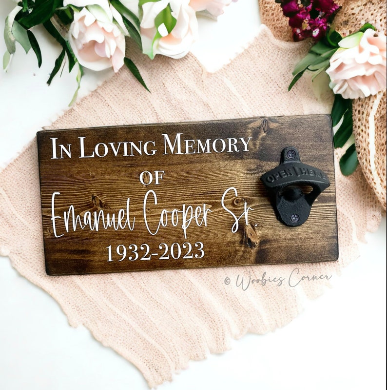 In loving memory bottle opener, Personalized memorial gift, Personalized beer opener, Wall mounted bottle opener, Bereavement gift for widow image 3