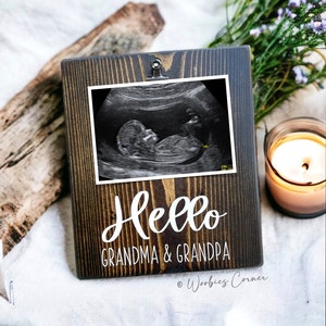 Hello Grandma & Grandpa Pregnancy Reveal Gift | Baby Announcement Personalized | Pregnancy Announcement to Grandparents | Ultrasound Frame