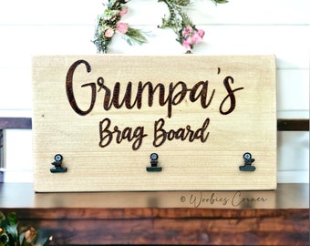 Personalized Grandpa Wood Sign with 3 Picture Clips | Fathers Day Photo Gifts for Poppy Papa Pop Pops | Custom Gift for Grandfather