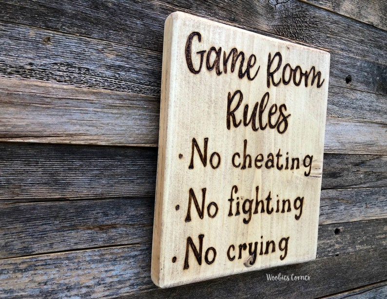 Game room decor Game room rules Wood sign Game room wall Etsy