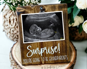 Grandparents Baby Announcement Ultrasound Picture Frame | Announcing Pregnancy Gifts for the Family | 4x6 Rustic Wood Photo Frame Customized