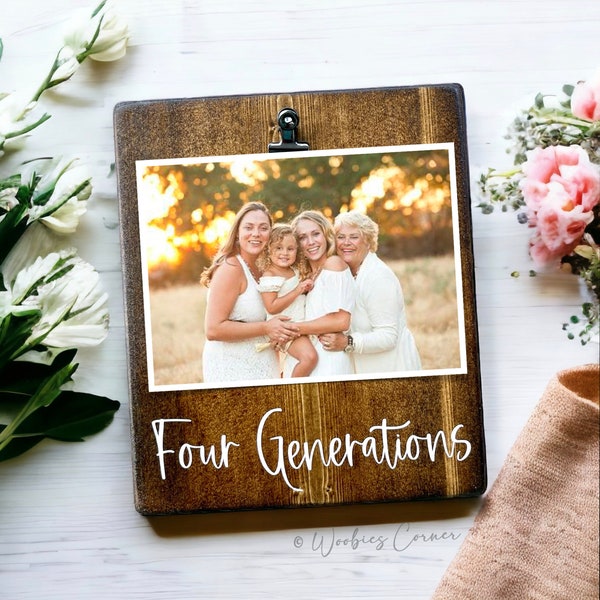 Four Generations Picture Frame Gift for Great Grandma | Christmas Photo Gifts for Grandparents | Personalized Clip Frame Mothers Day for Mom