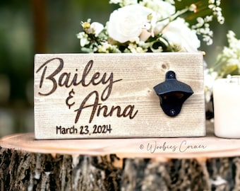 Custom Bottle Opener | Newly Engaged Couples Gift | Personalized Engagement Gift | Rustic Wedding Gift | Personalized Gift for Couples