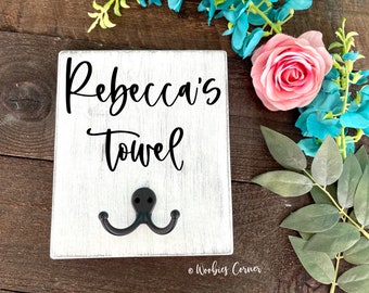 Towel Holder Personalized, Bathroom Wall Decor, Personalized Name Hook, Towel Holder, Robe Hook for Bathroom, Farmhouse Decor