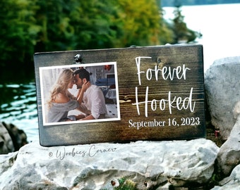 Forever Hooked Picture Frame | Fishing Gift | Anniversary Gift | Personalized Wedding Gift | Rustic Wedding Decor | Custom Picture Frame