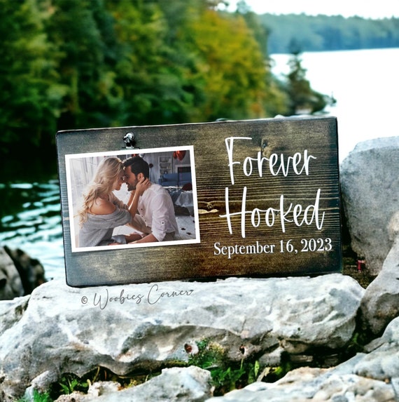 Forever Hooked Picture Frame Fishing Gift Anniversary Gift Personalized  Wedding Gift Rustic Wedding Decor Custom Picture Frame 