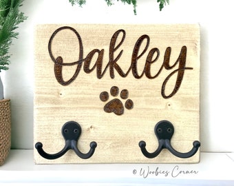 Customizable Dogs Name Sign with Leash Hooks for Entryway Wall | Personalized Pet Accessories for Dog Lovers | Christmas Gift for Her Him