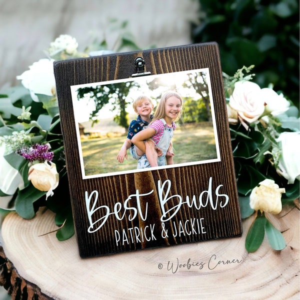 Personalized Best Friends Picture Frame with Names | Custom Rustic Wood Friendship Photo Gifts | Fraternity Family Gift for Brothers