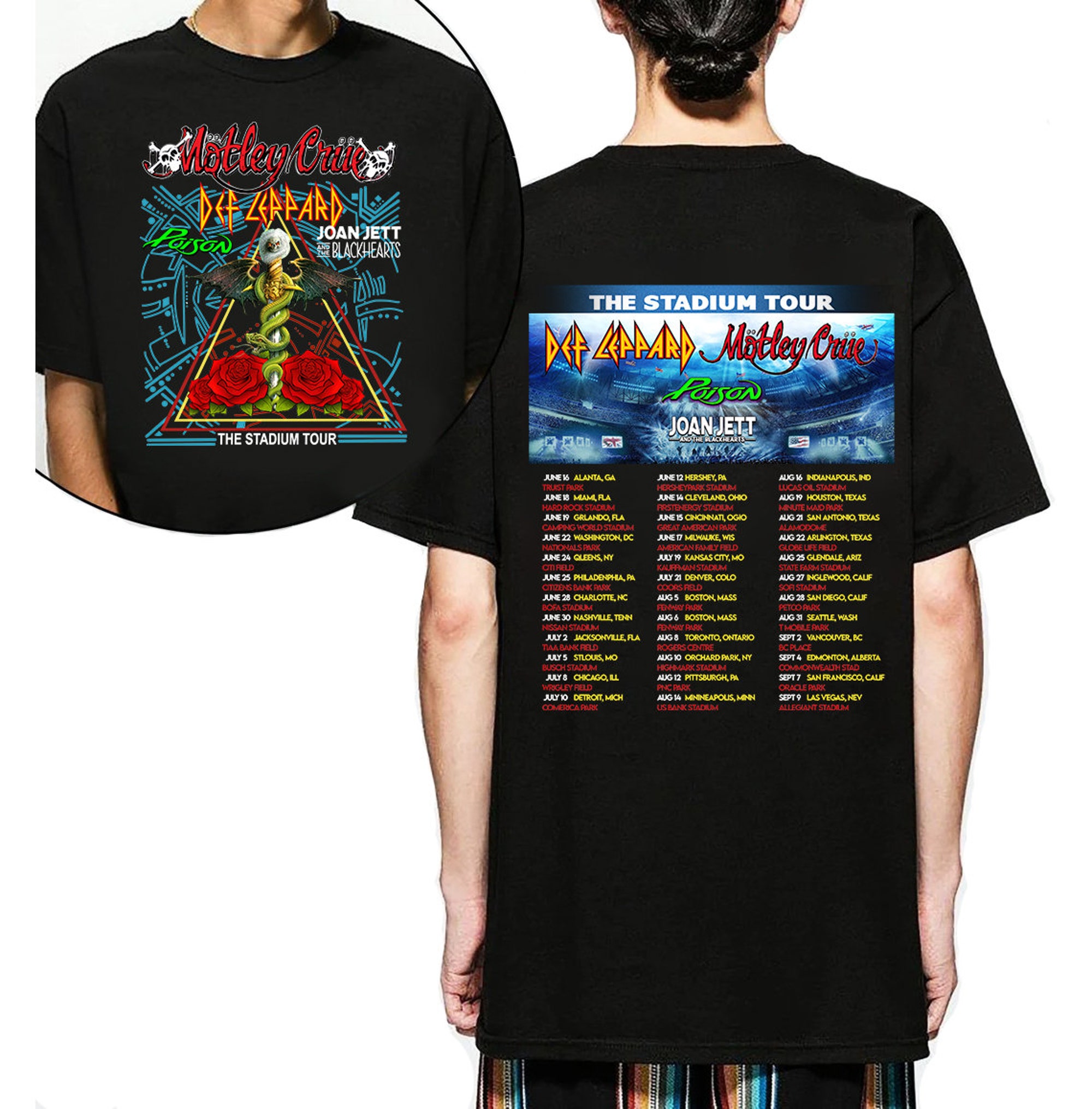 The Stadium Tour 2022 Music Concert Def Leppard Motley Crue Poison Joan Jett & the Blackhearts T Shirt