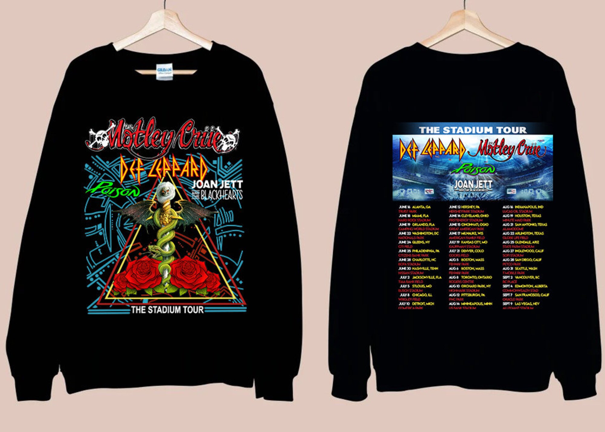 The Stadium Tour 2022 Music Concert Def Leppard Motley Crue Poison Joan Jett & the Blackhearts T Shirt