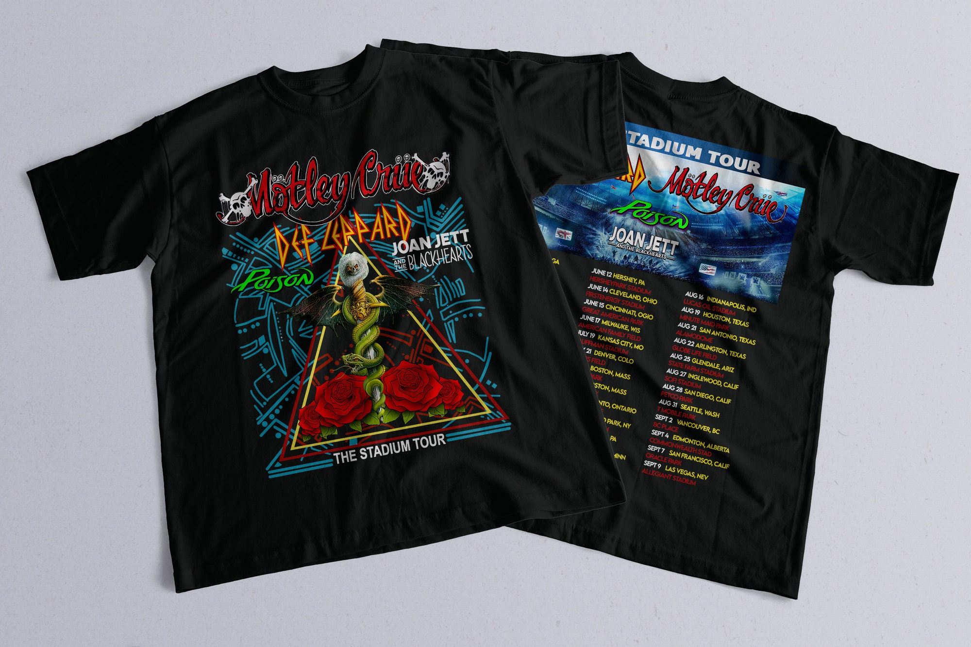 The Stadium Tour 2022 Music Concert Def Leppard Motley Crue Poison Joan Jett & the Blackhearts T Shirt