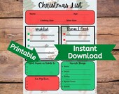 Printable Christmas List | Wishlist for Santa | Digital Download | Boy or Girl | Holidays