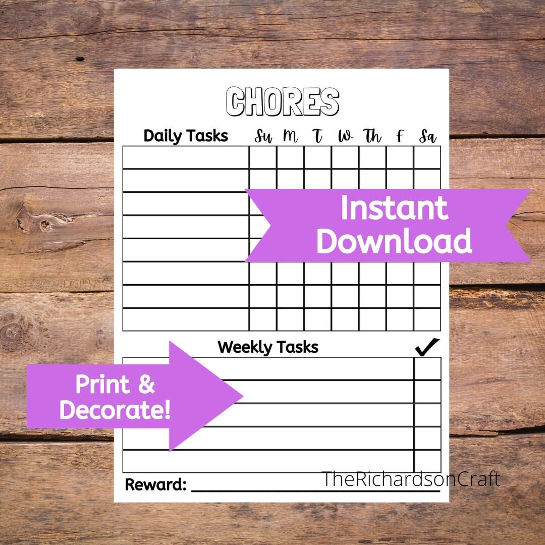 Printable Chore Charts for Kids 3 Designs Included Daily - Etsy