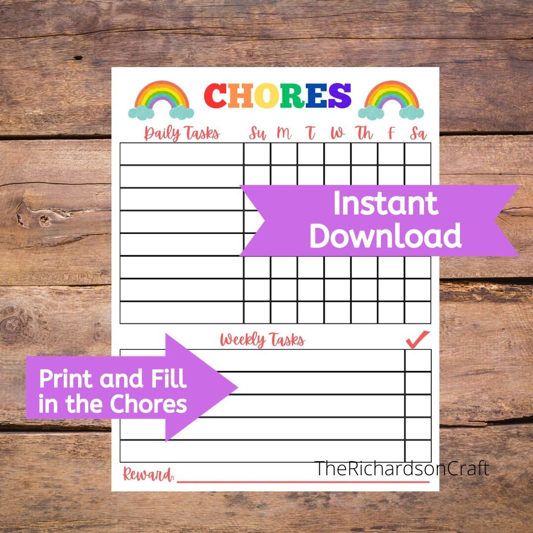 Printable Chore Charts for Kids 3 Designs Included Daily - Etsy