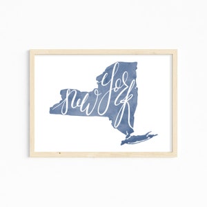 New York Hand Lettered Print. New York Home Decor. New York State Art Print. Gift for New York Lover. Personalized Hand Lettering Print.