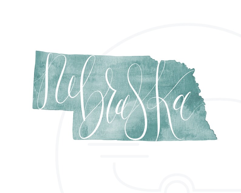 Nebraska Cursive Script Nebraska Watercolor Print. Nebraska Home Decor. Nebraska Art Print ...
