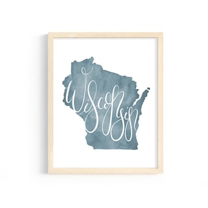 Wisconsin Print. Hand Lettered Wisconsin Home Decor. Wisconsin Art Print. Gift for Wisconsin Lover. Personalized Home State Print