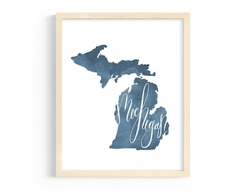 Hand Lettered Michigan Print. Michigan Home Decor. State of Michigan Art Print. Custom Gift for Michigan Lover. Home State Wall Art